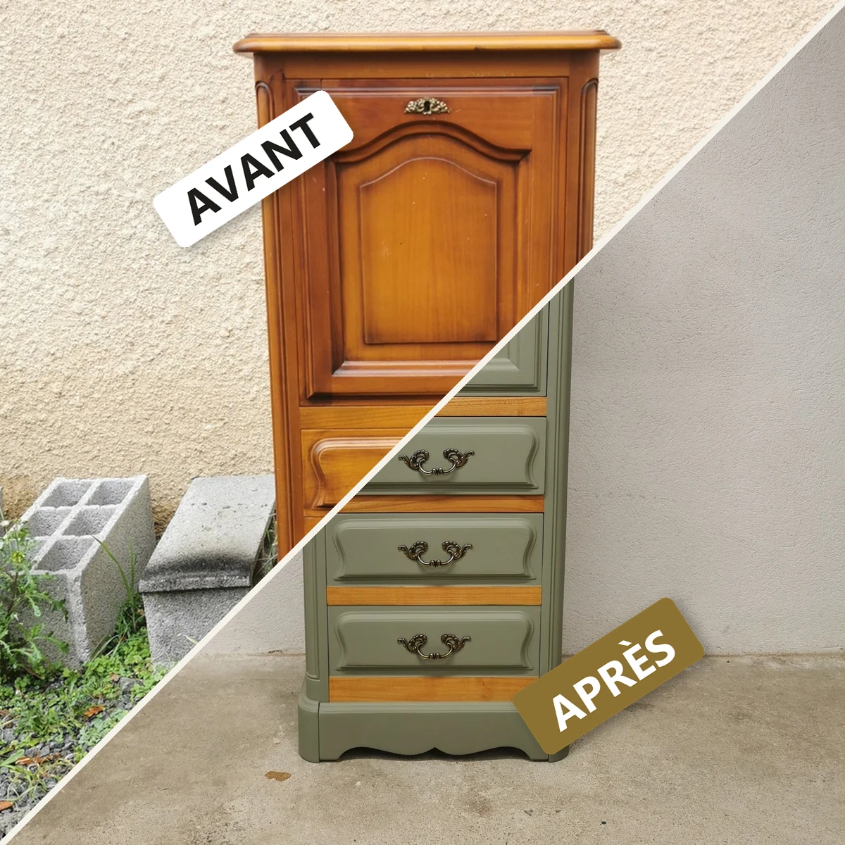 Avant / après — chiffonnier relooké vert